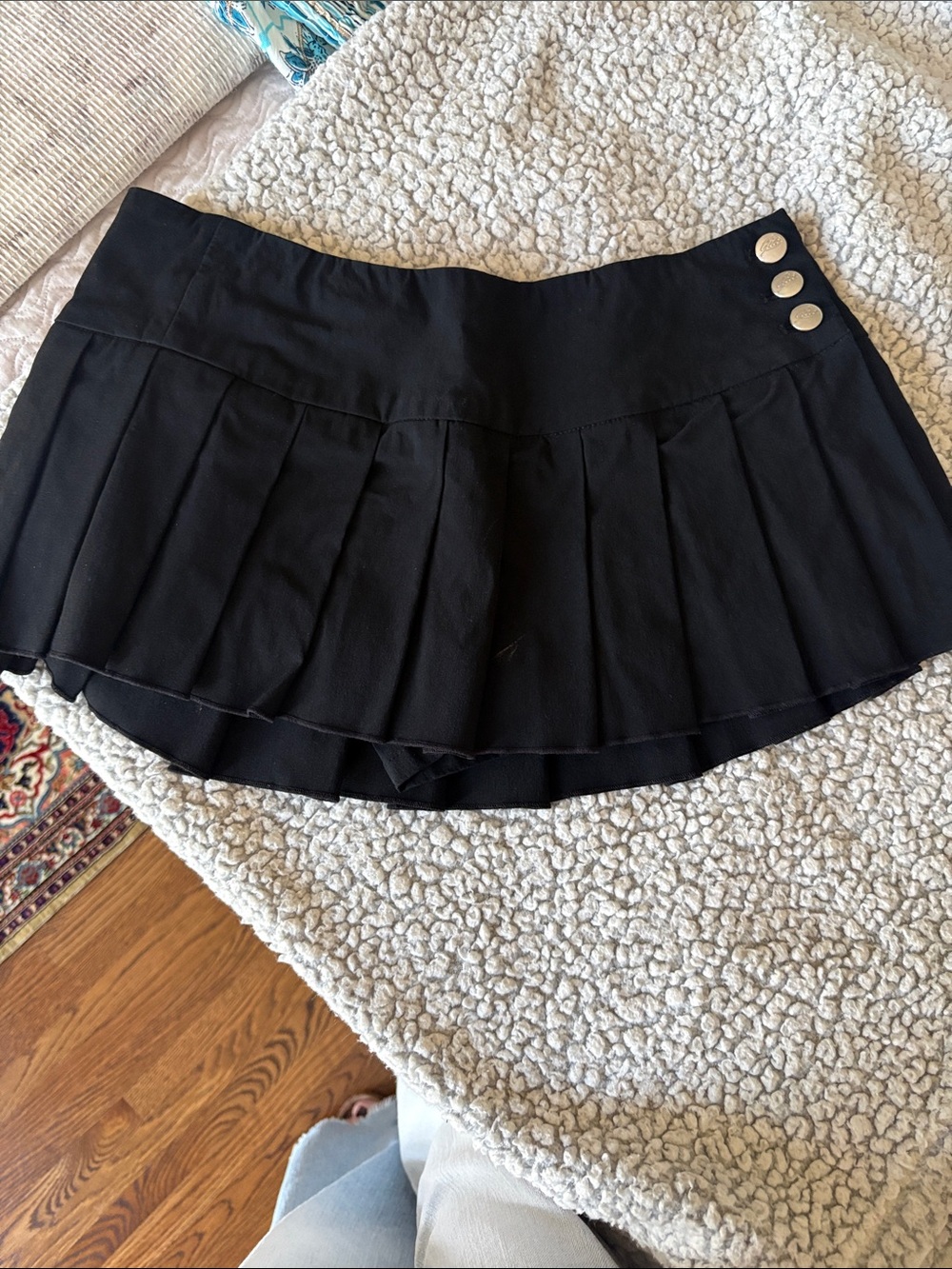 I.AM.GIA Black Pleated Mini Skirt with Silver Buttons